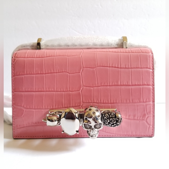 Alexander McQueen Handbags - Alexander McQueen Four Ring Croc-Embossed Leather Crossbody Bag Pink